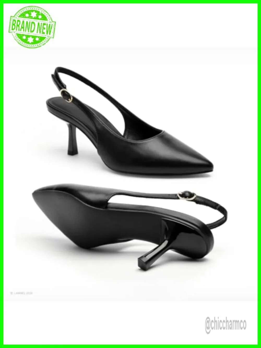 LANMEL Women's Faux Leather Slingback Kitten Heels